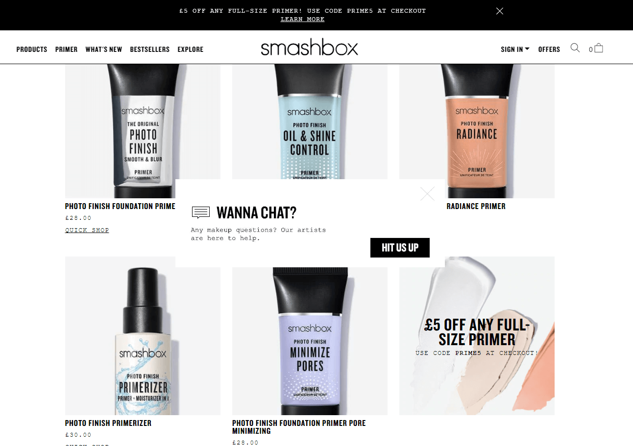 Smashbox折扣码2026 全场任意正装妆前乳/妆前喷雾产品立减£5促销英国境内免邮