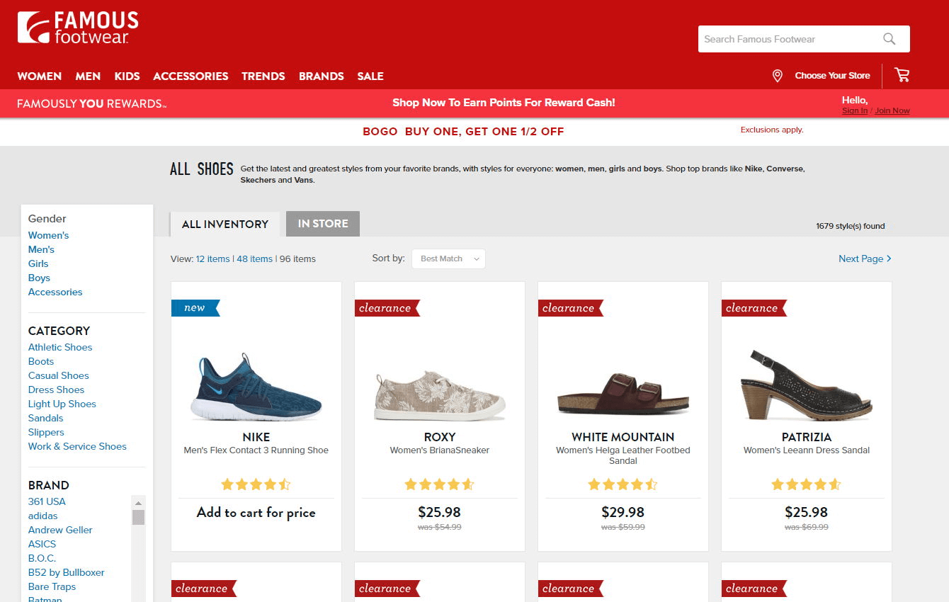 Famous Footwear优惠码2026 精选鞋履第二件半价+额外8.5折/满减会员免邮