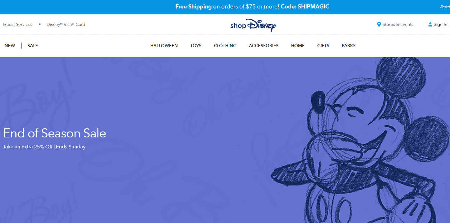 shopDisney优惠码2026 精选商品额外7.5折促销满额免邮