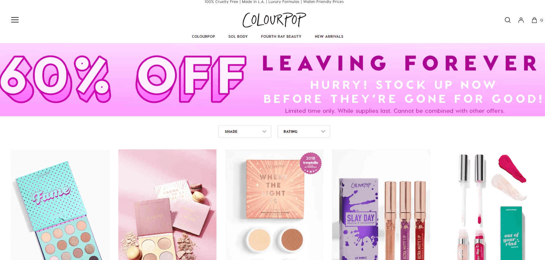 Colourpop优惠码2026 卡拉泡泡美国官网现有低至4折促销专场不少新低价