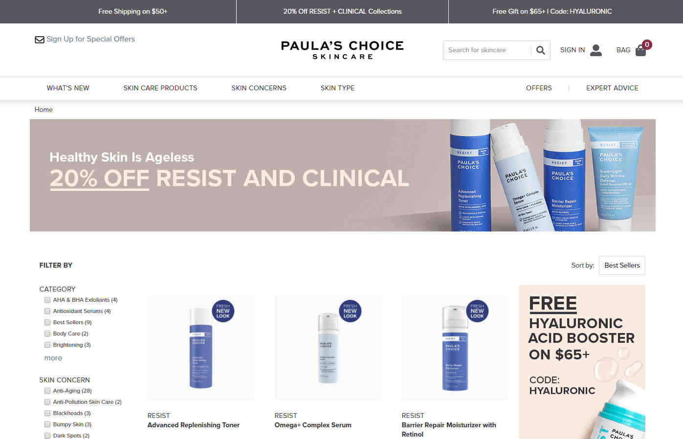 Paula’s Choice优惠码2026 宝拉珍选美国官网现有精选护肤8折促销满赠好礼