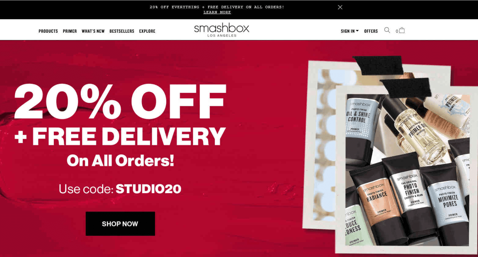 Smashbox折扣码2026 全场无门槛8折促销英国境内免邮