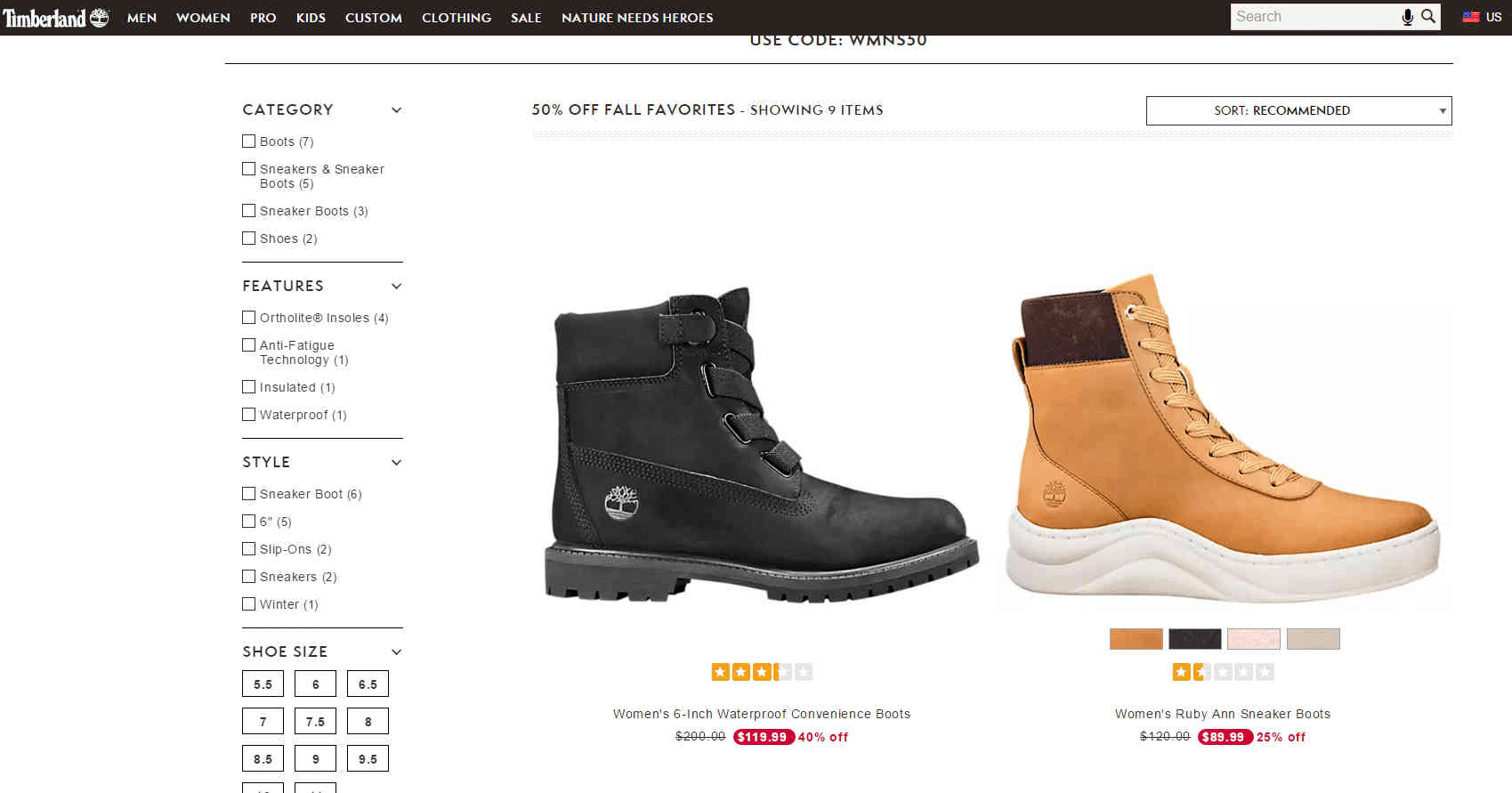 Timberland优惠码2026 添柏岚官网精选女鞋无门槛额外5折+额外9折促销美国免邮