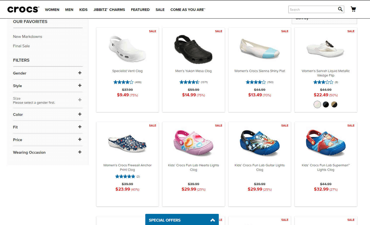 Crocs优惠码2026 现有清仓区精选洞洞鞋低至2.5折促销满额免邮