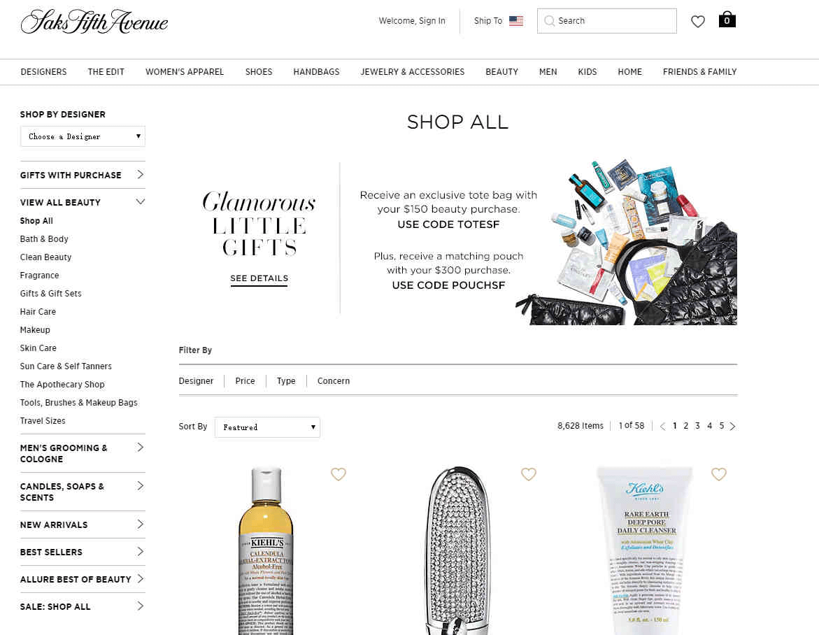 Saks Fifth Avenue优惠码2026 全场美妆护肤品9折促销美国免邮