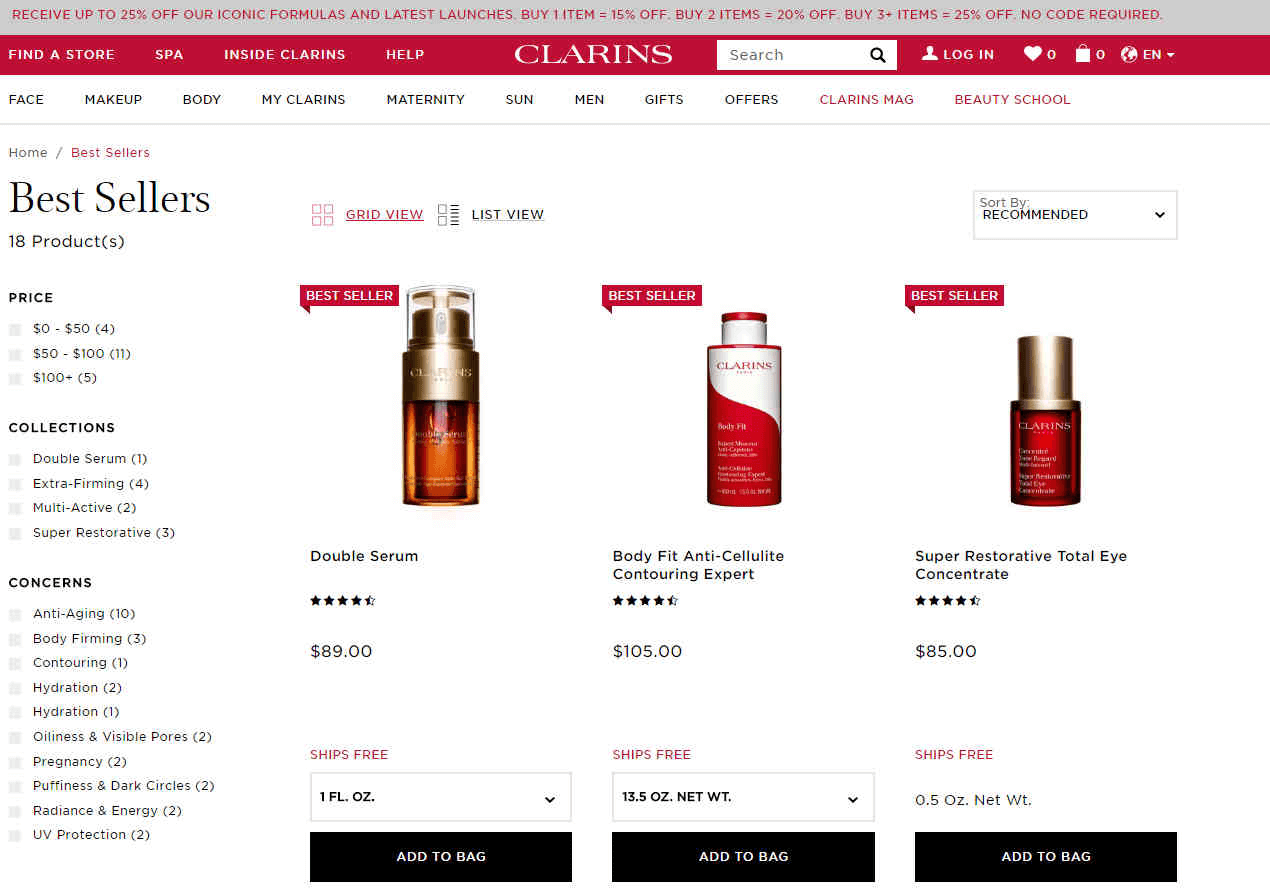 Clarins优惠码2026 娇韵诗美国官网亲友特卖会全场护肤最高3件75折促销套装也参加