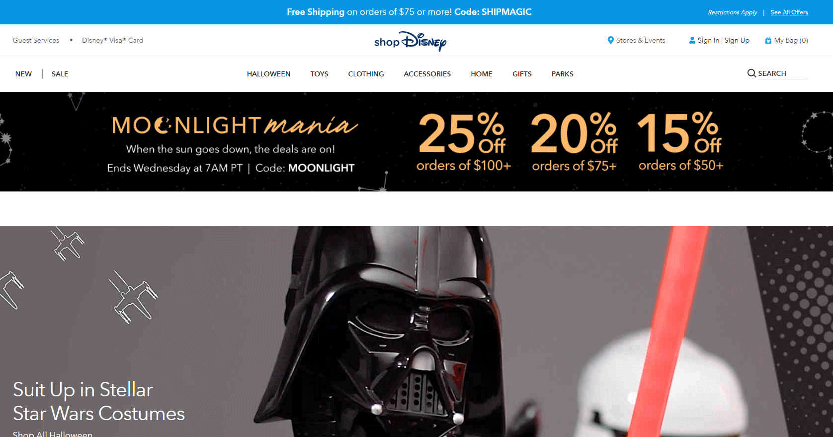 shopDisney优惠码2026 全场满额最高立享额外75折促销满额免邮