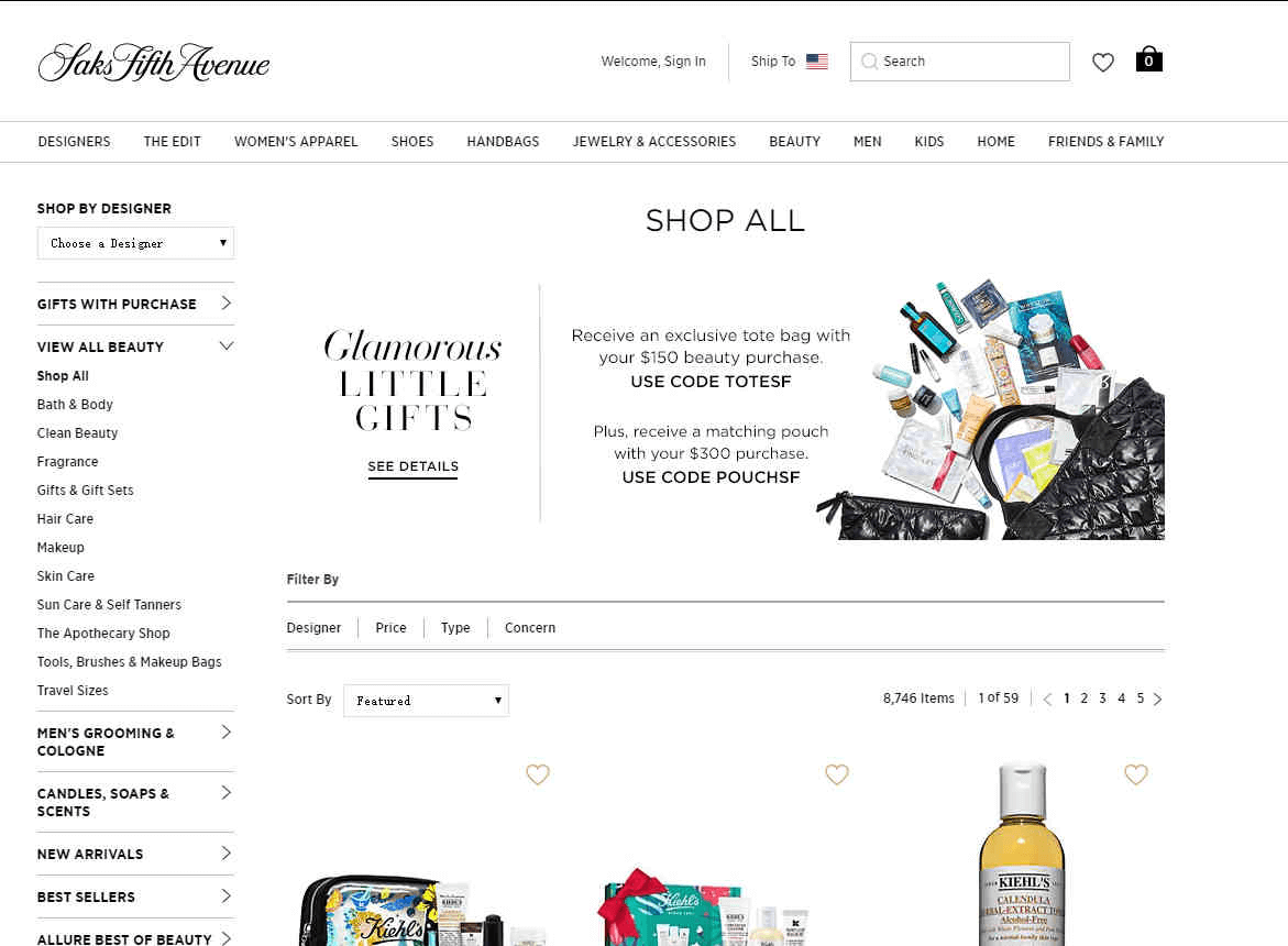 Saks Fifth Avenue优惠码2026 现有Kiehls科颜氏护肤品低至7.2折促销可叠加两重豪礼