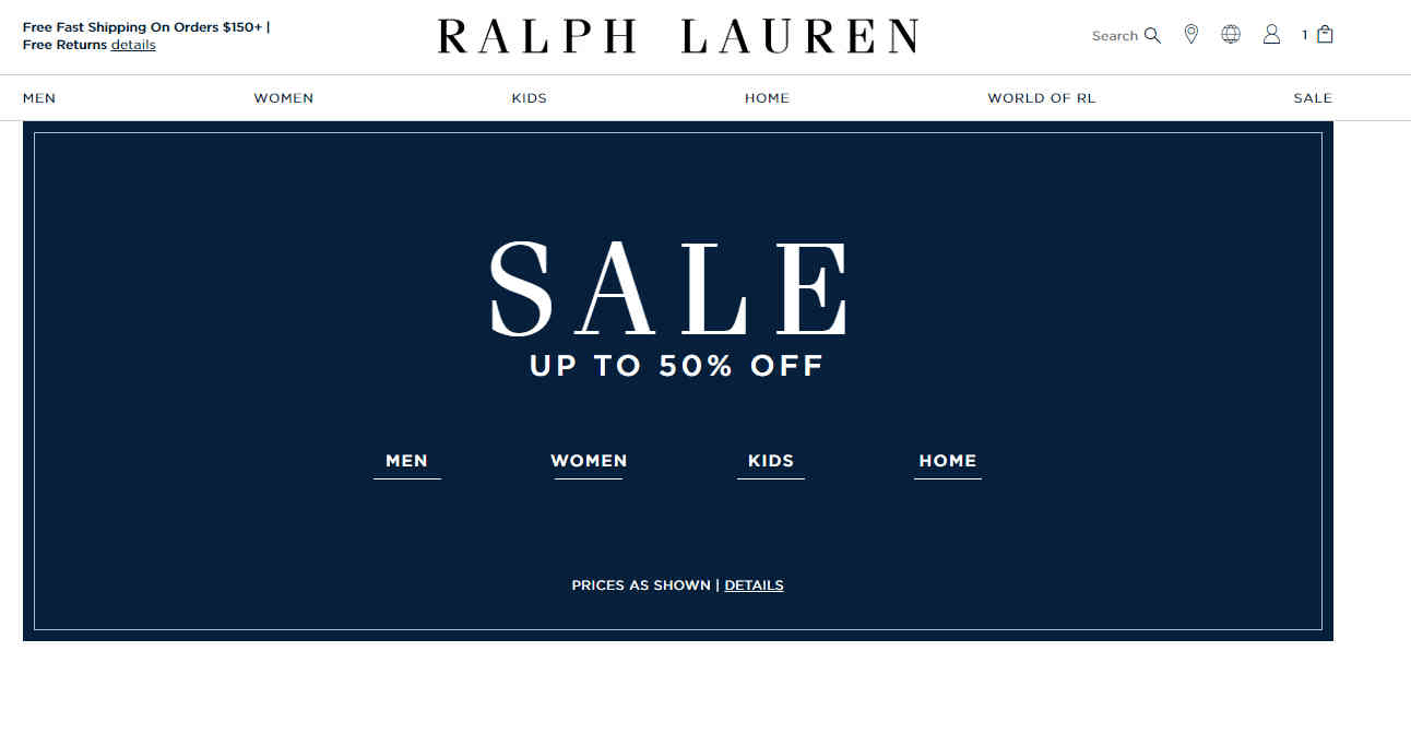 Ralph Lauren折扣码2026 拉夫劳伦官网精选服饰低至5折叠加满0额外7折促销满额免邮-图片1