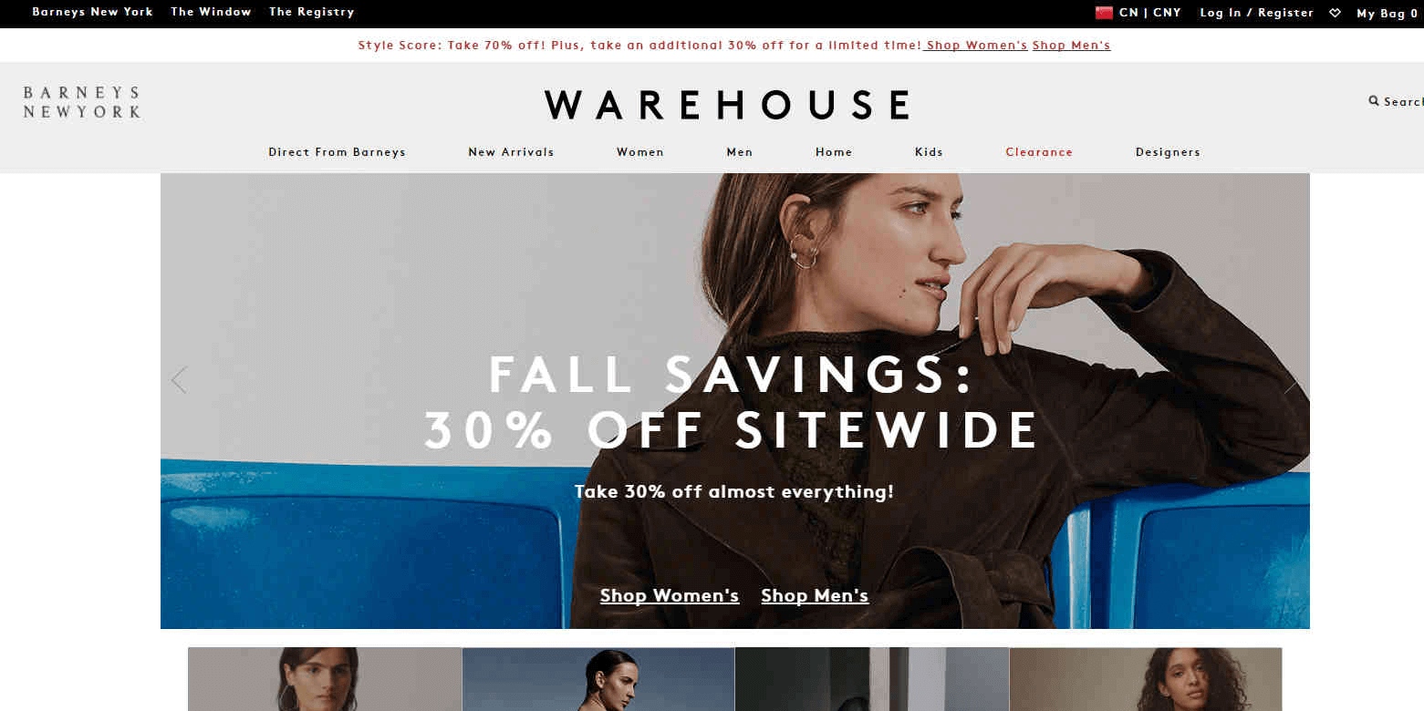 Barneys Warehouse折扣码2026 哥伦布日全场服饰低至3折+额外7折促销满额免邮