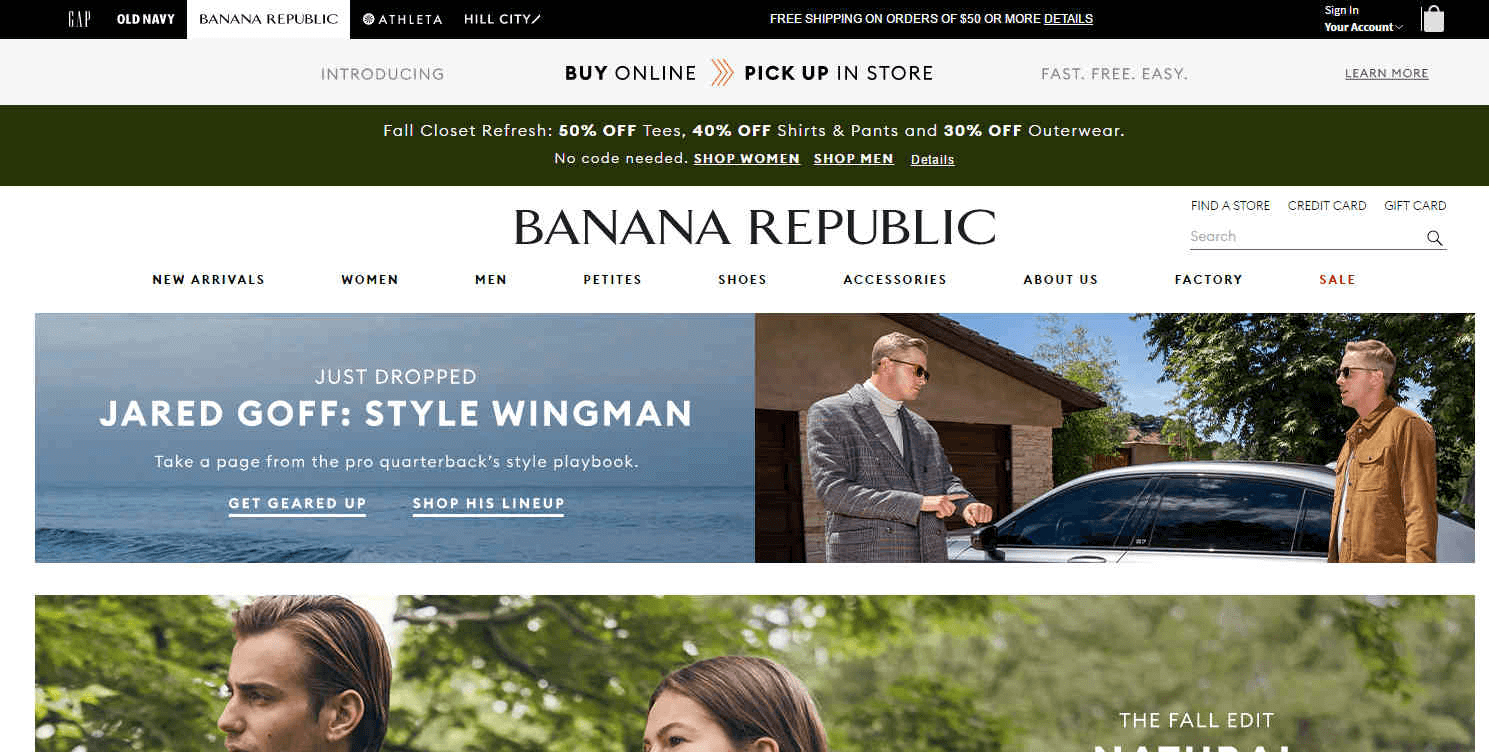 Banana Republic优惠码2026 现有精选T恤5折/裤子6折/外衣7折促销满额免邮