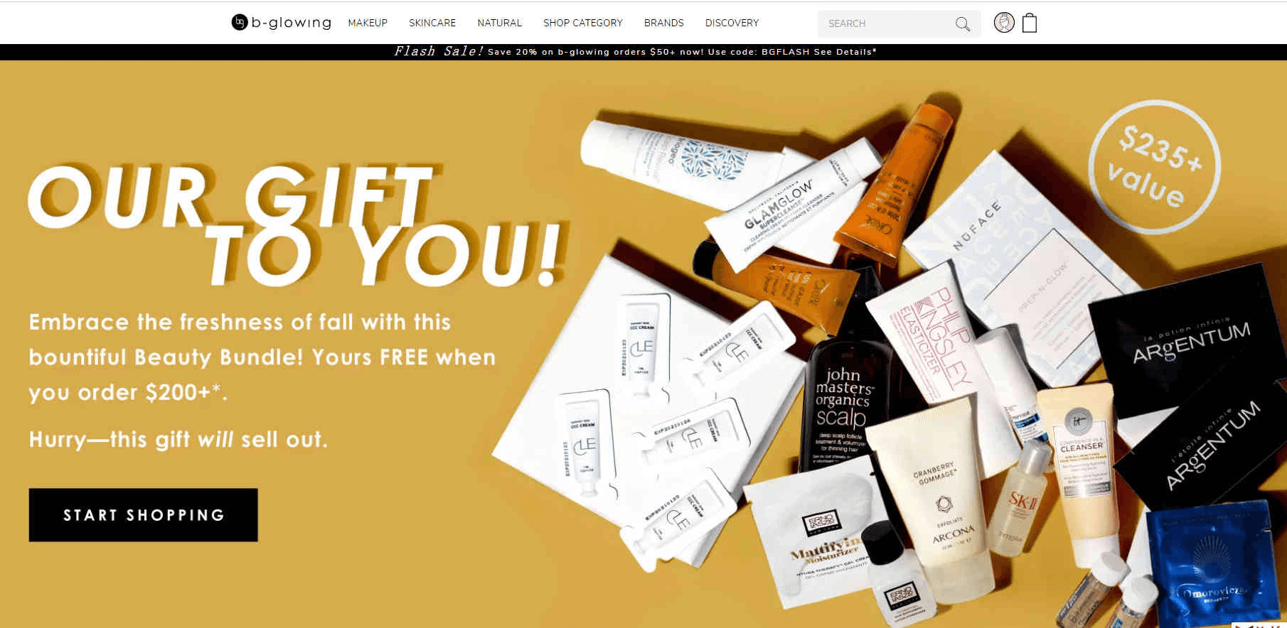 B-glowing优惠码2026 全场商品折后满$200送价值$235礼包满$50额外8折还在