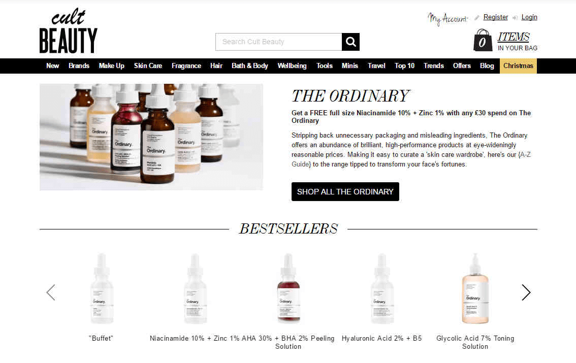 Cult Beauty优惠码2026 购The Ordinary全线可直邮中国折后 满£60免邮中国+退税17%满£30送正装烟酰胺精华