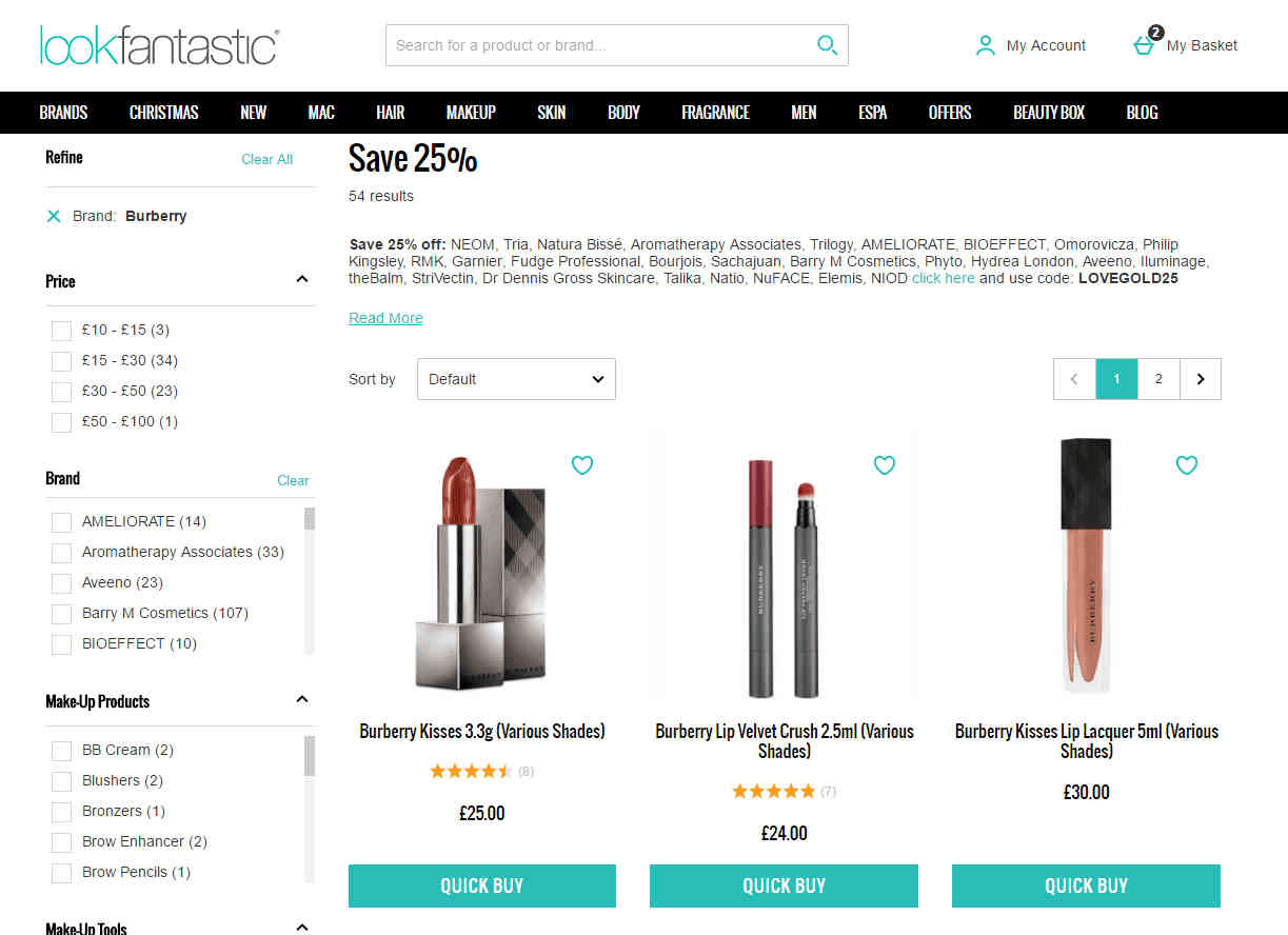 Lookfantastic折扣码2026 现有Burberry巴宝莉精选商品75折促销热门色都有