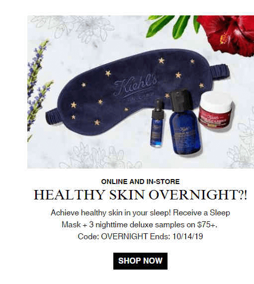 Kiehl’s优惠码2026 科颜氏美国官网满送睡眠眼罩+夜间护理3件套满额免邮