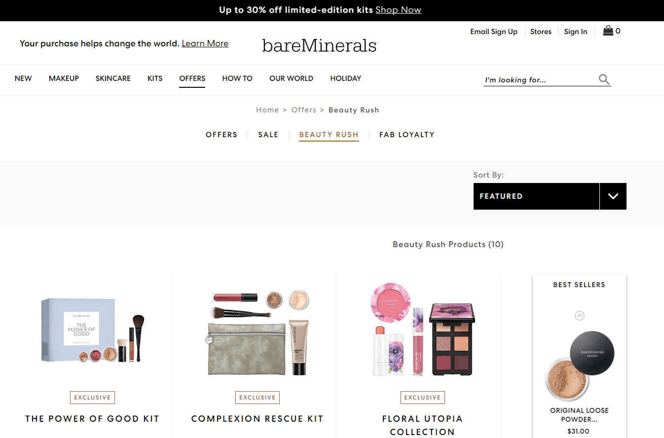 Bareminerals优惠码2026 精选护肤、彩妆套组低至7折促销满额免邮