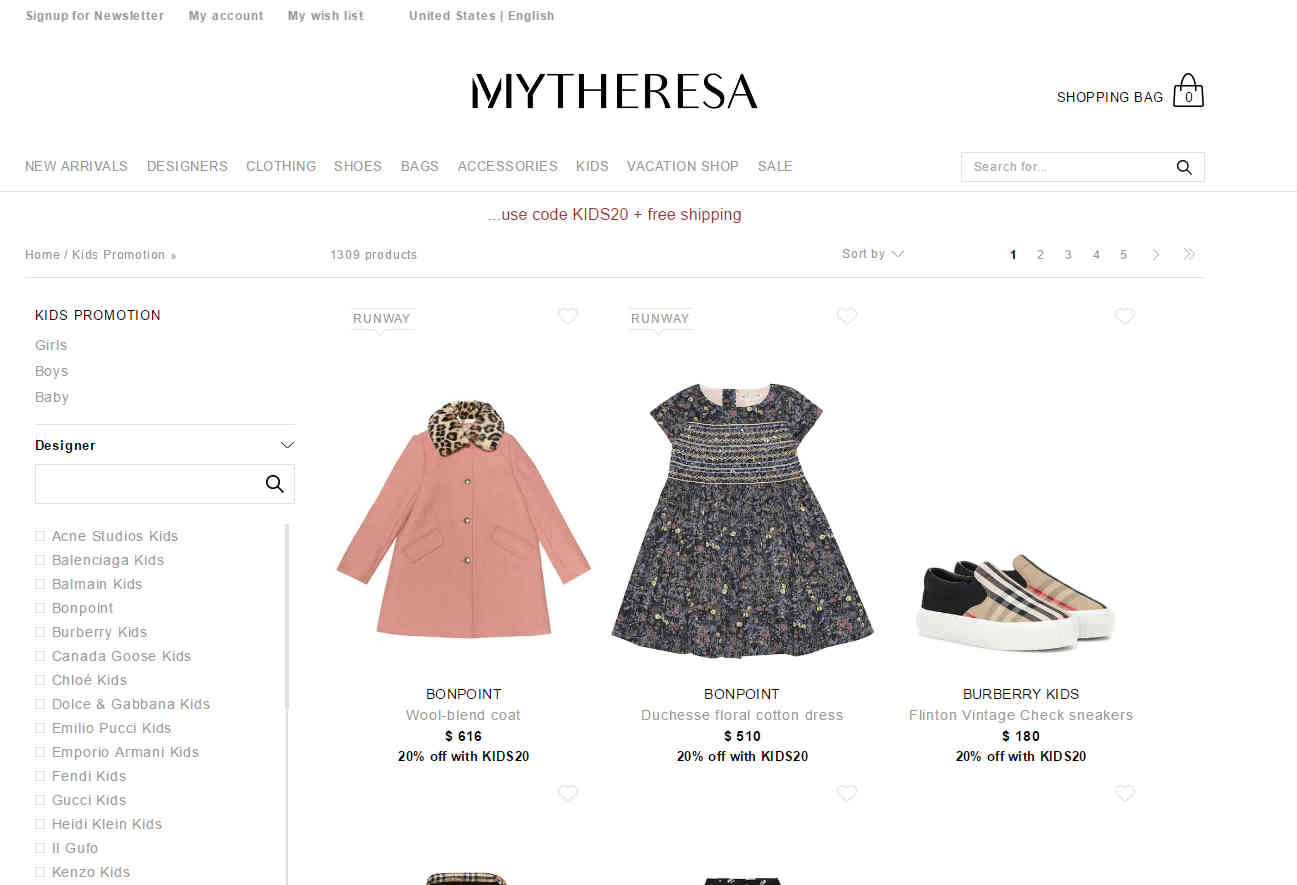 Mytheresa优惠码2026 现有精选正价童装无门槛8折促销限时免邮