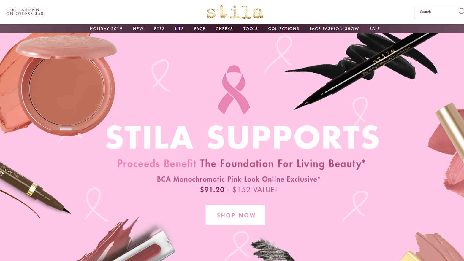 Stila Cosmetics优惠码2026 现有2019节日套装7.5折+额外8折促销满额免邮