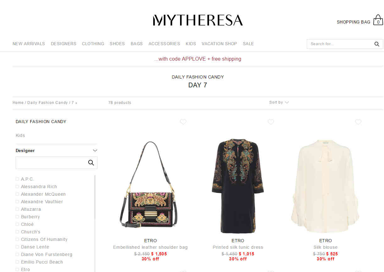 Mytheresa优惠码2026 现有时尚蜜糖闪促第7天精选80件大牌单品低至7折促销