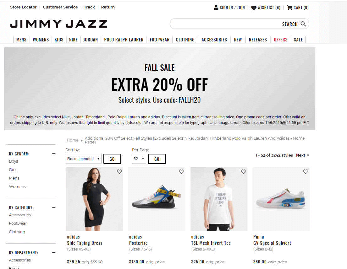 Jimmy Jazz优惠码2026 精选鞋服无门槛8折促销运费.95