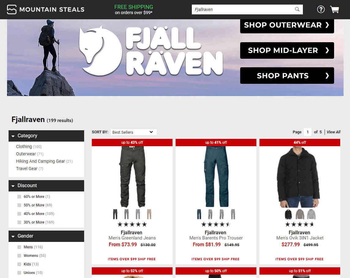 MountainSteals优惠码2026 现有FJALLRAVEN北极狐服饰鞋包低至5折促销满额免邮