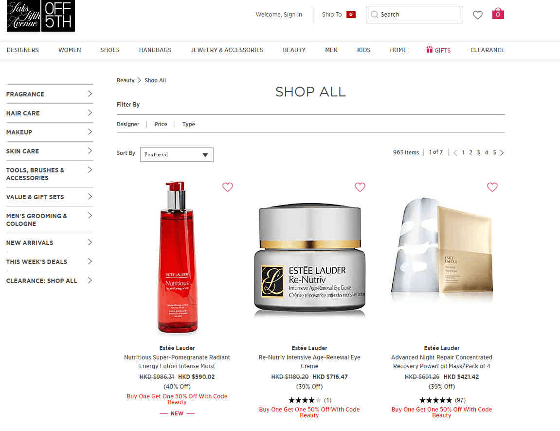 Saks Off 5th优惠码2026 美妆盛典买一件第二件半价雅诗兰黛、兰蔻等众多产品可参加