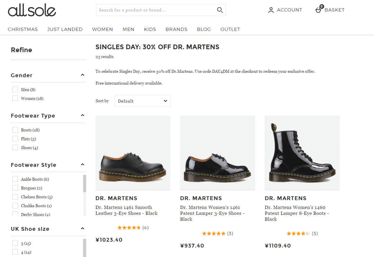 Allsole折扣码2026 现有DR. MARTENS马丁靴全线鞋款7折促销直邮中国+支持支付宝付款