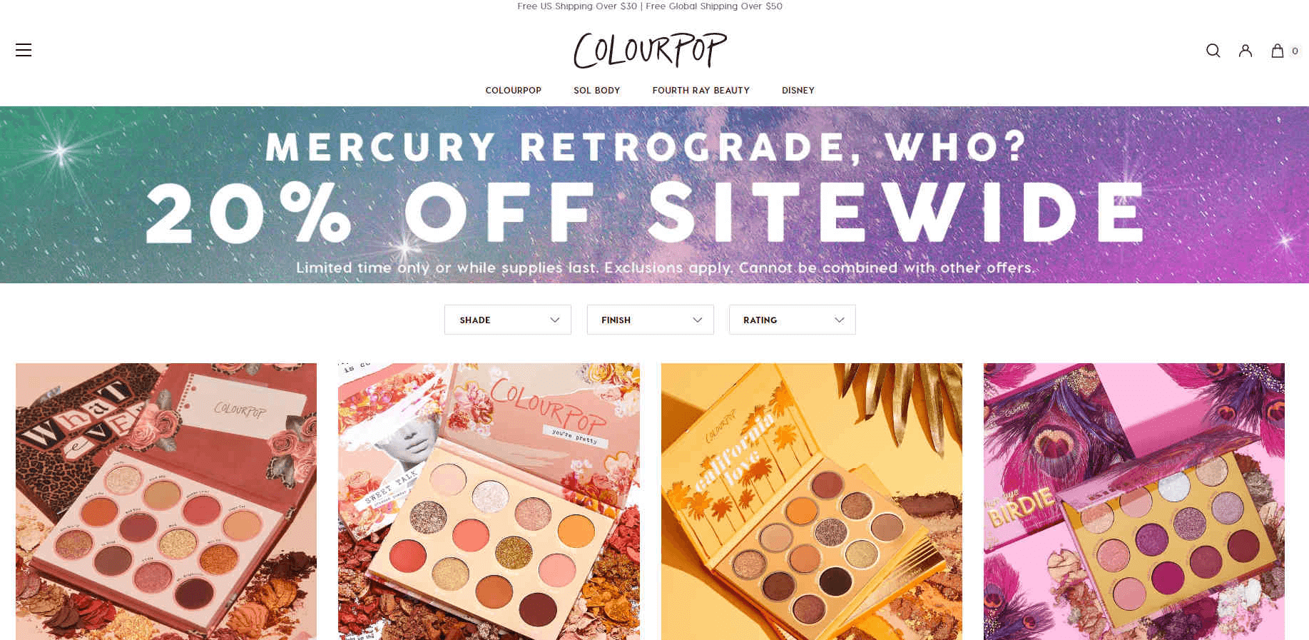 Colourpop优惠码2026 卡拉泡泡双十一全场正价彩妆额外8折促销可包税直邮中国