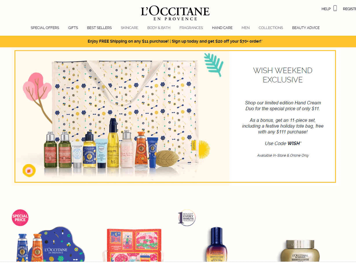 L’Occitane优惠码2026 欧舒丹官网双十一全场满1送11件套大礼包满额免邮