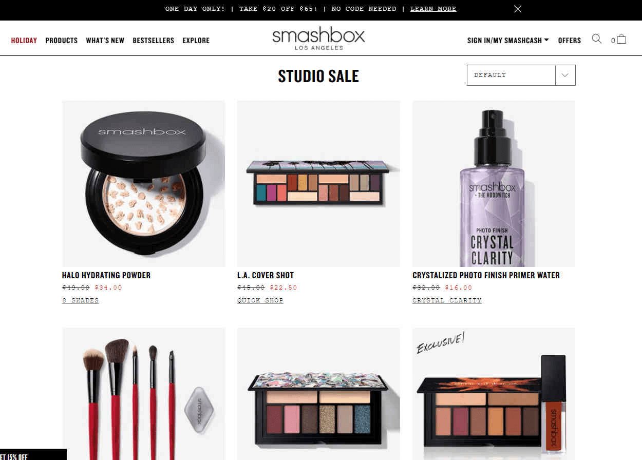 Smashbox优惠码2026 双十一全场商品满$65减$20促销美境免邮