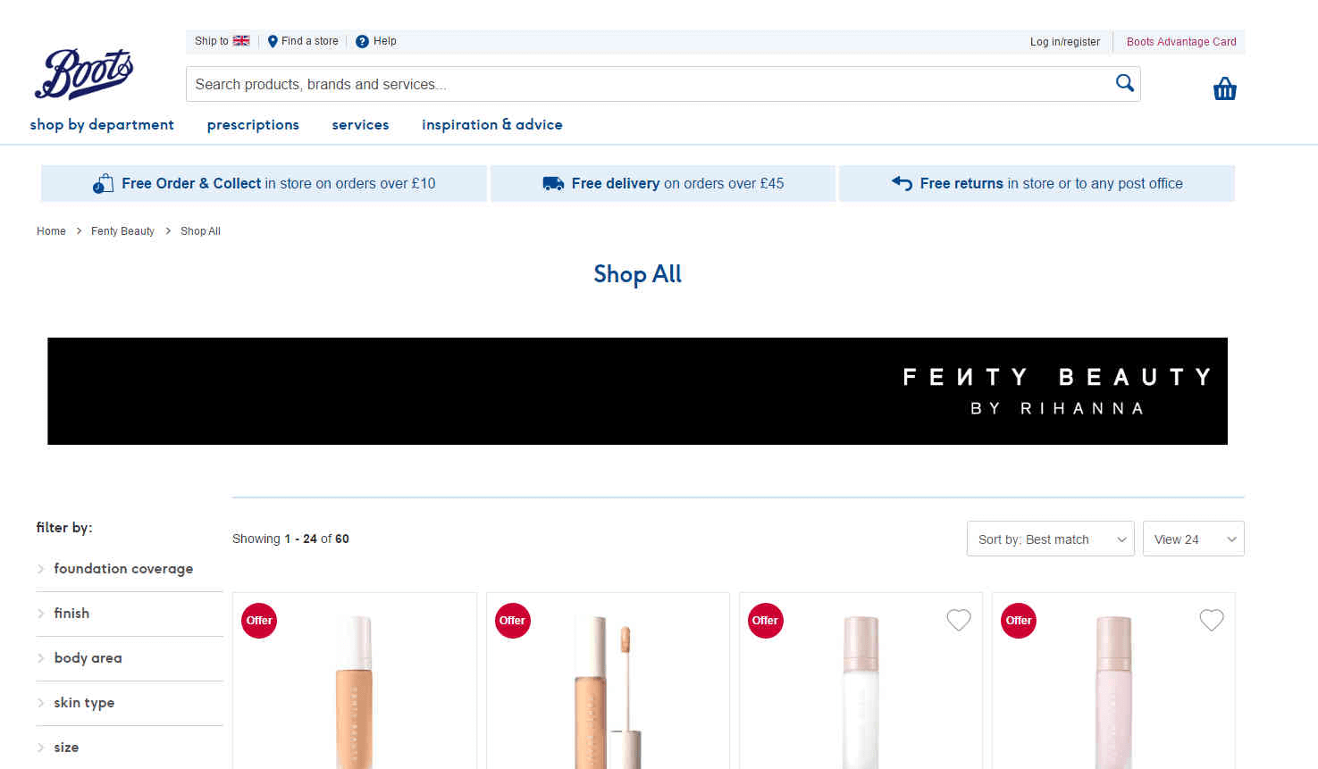 Boots折扣码2026 精选Fenty Beauty彩妆85折促销转运带回