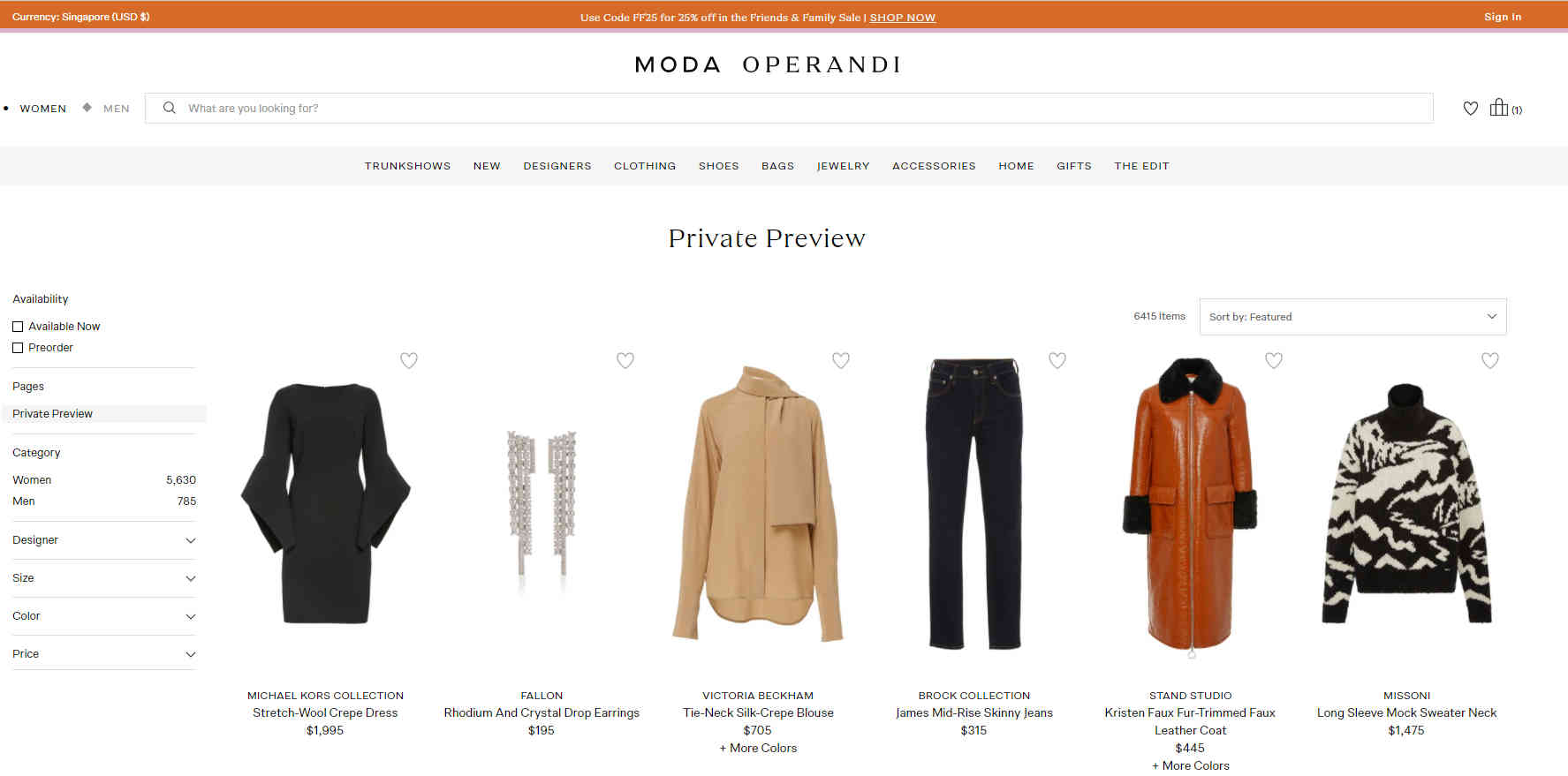 Moda Operandi优惠码2026 亲友特卖会精选商品额外75折促销美国免邮
