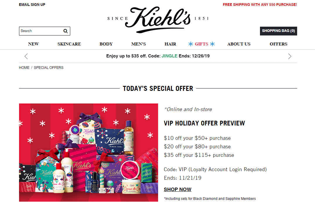 Kiehl’s优惠码2026 科颜氏黑五全场护肤最高立减促销满额免邮