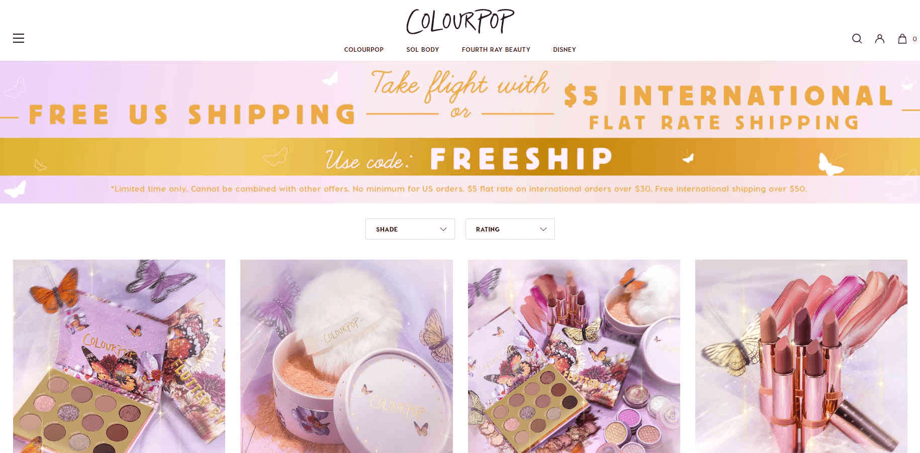 ColourPop折扣码2026 卡拉泡泡上新butterfly collection系列彩妆售价起