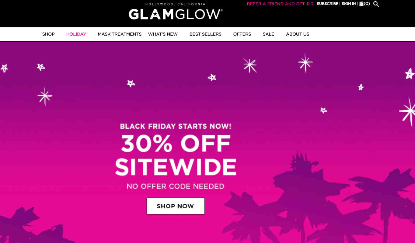 Glam Glow优惠码2026 黑五全场美妆护肤额外7折+送白罐面膜15g无门槛免邮