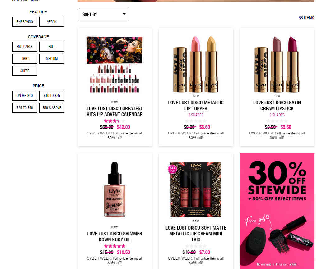 NYX cosmetics优惠码2026 黑五全场妆无门槛7折另有精选商品5折促销