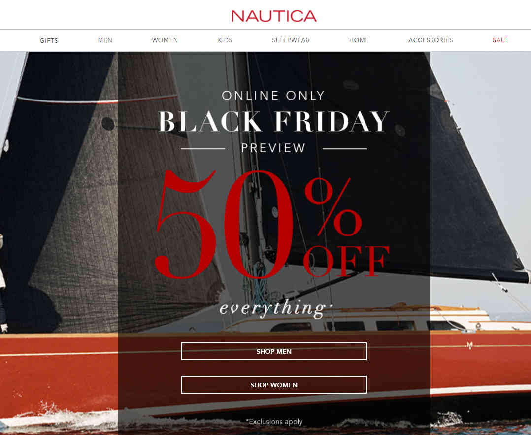 Nautica优惠码2026 黑五全场额外4折促销预计网一折扣升级