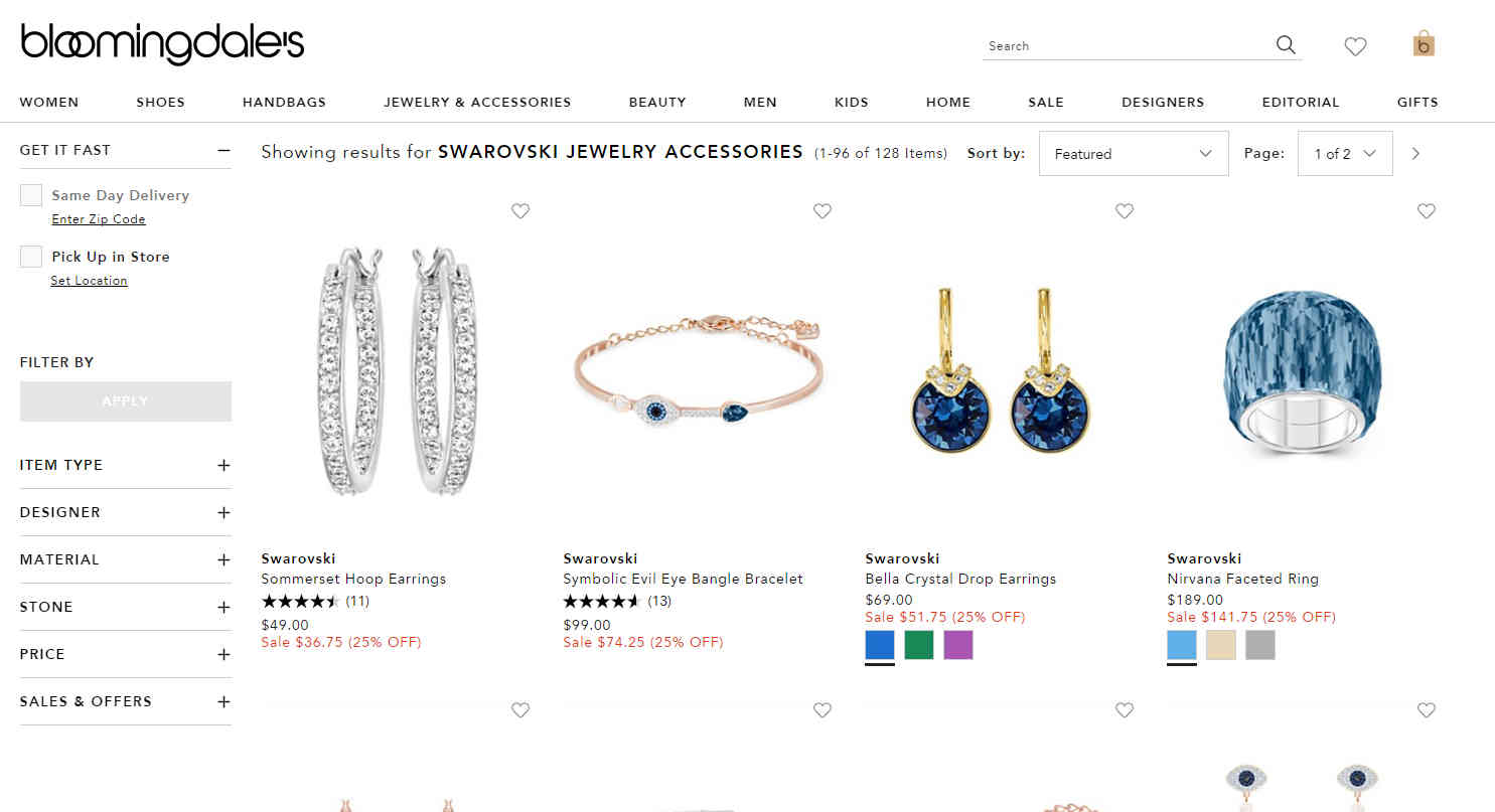 Bloomingdales折扣码2026 现有精选Swarovski饰品7.5折促销美境免邮