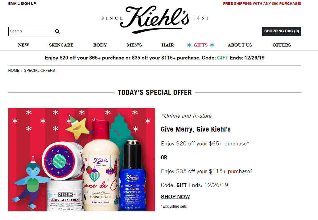 Kiehl’s优惠码2026 科颜氏满立减促销或满5立减