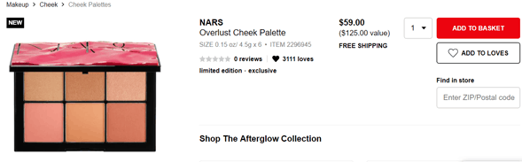Sephora美国新品！NARS 优惠码2026 Overlust腮红盘折扣码售价，叠加满减-图片1