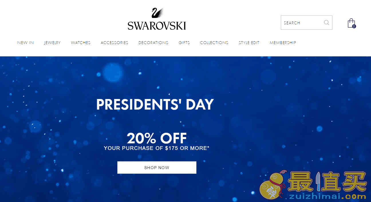 Swarovski折扣码2026 施华洛世奇美国官网总统日全场饰品满5额外8折促销满额免邮