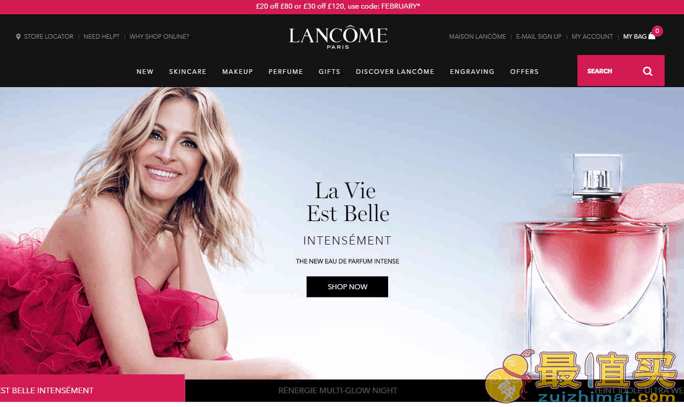 Lancome折扣码2026 兰蔻英国官网全场满£80立减£20/满£120立减30促销英国境内免邮