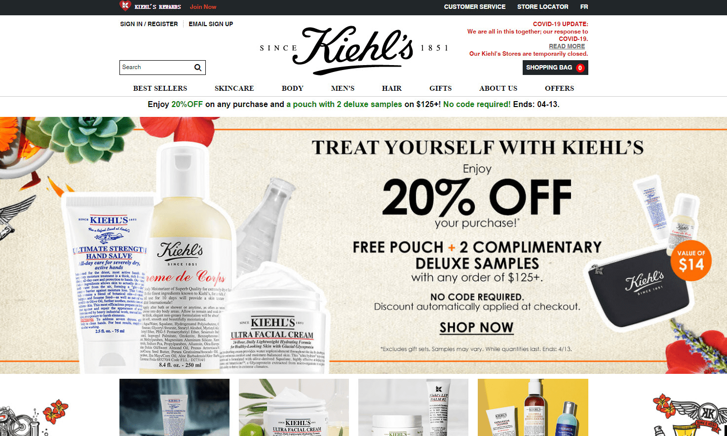 Kiehl’s折扣码2026 科颜氏加拿大官网全场无门槛8折满5送3件套