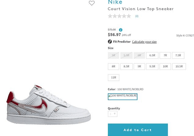 Nordstrom Rack折扣码2026 Nike Court Vision情人节爱心限定女款板鞋76折.97优惠码-图片2