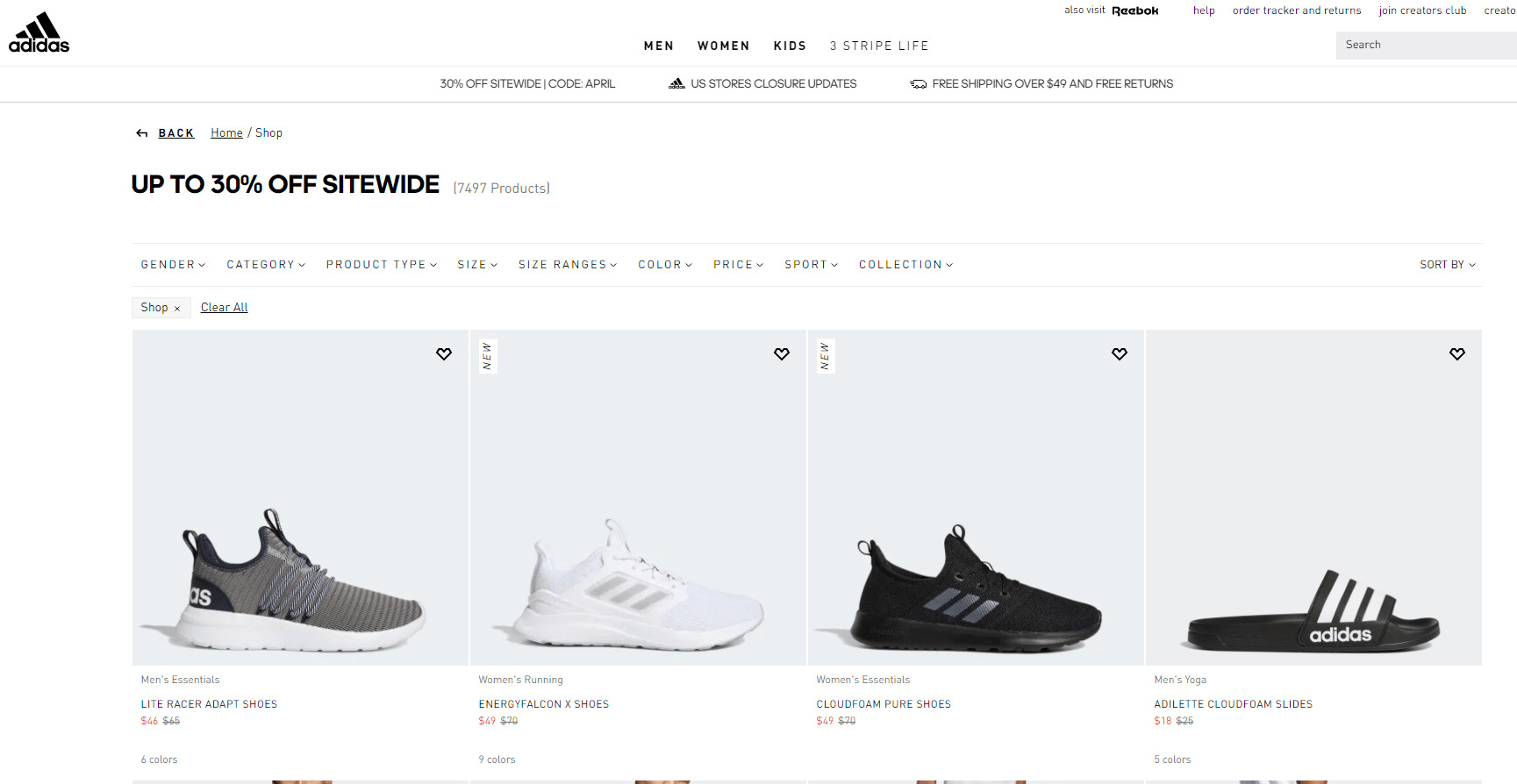 Adidas折扣码2026 阿迪达斯美国官网全场无门槛额外7折促销折扣区也参加