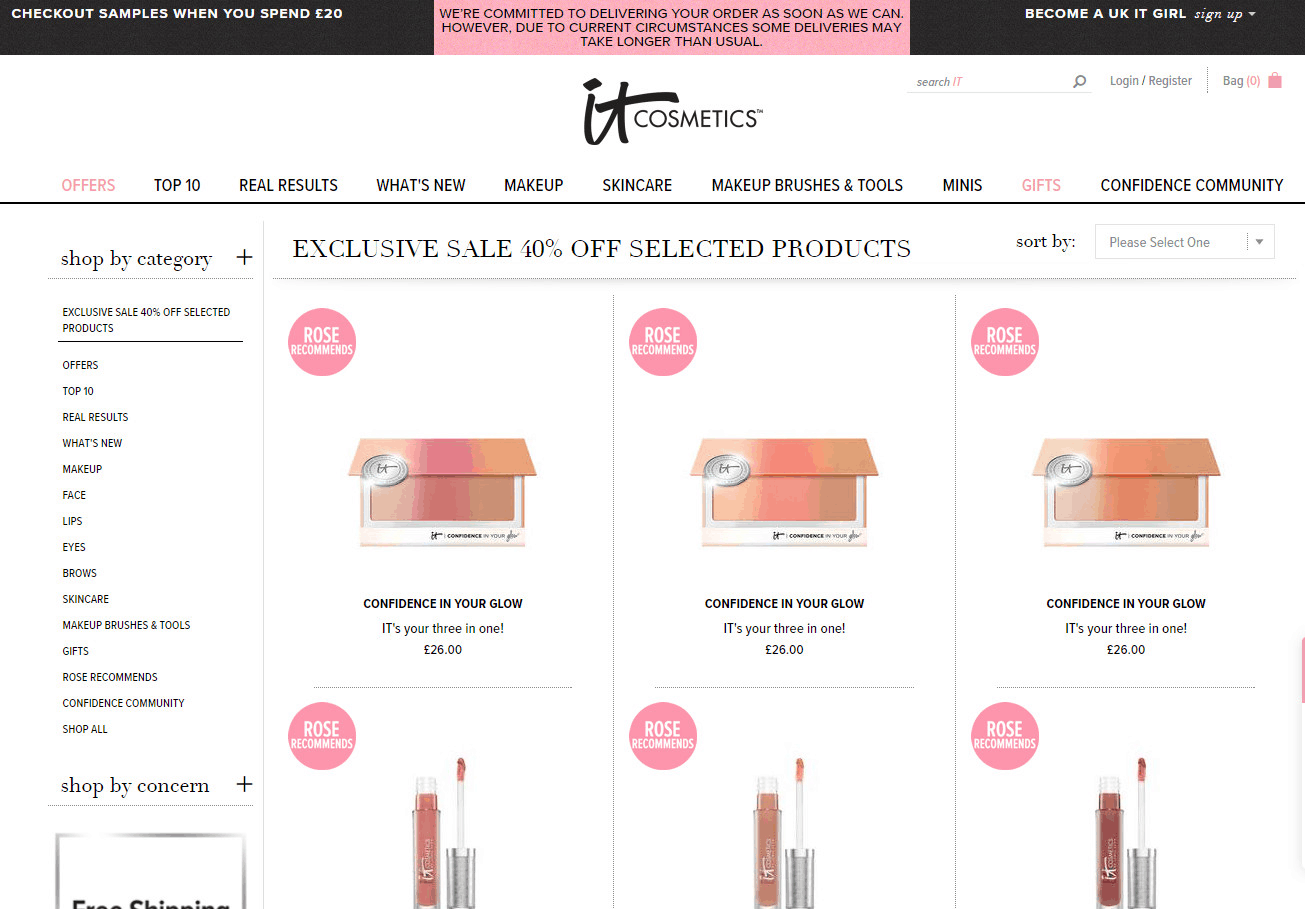 It Cosmetics折扣码2026 ITcosmetics英国官网精选商品无门槛6折促销英国境内免邮