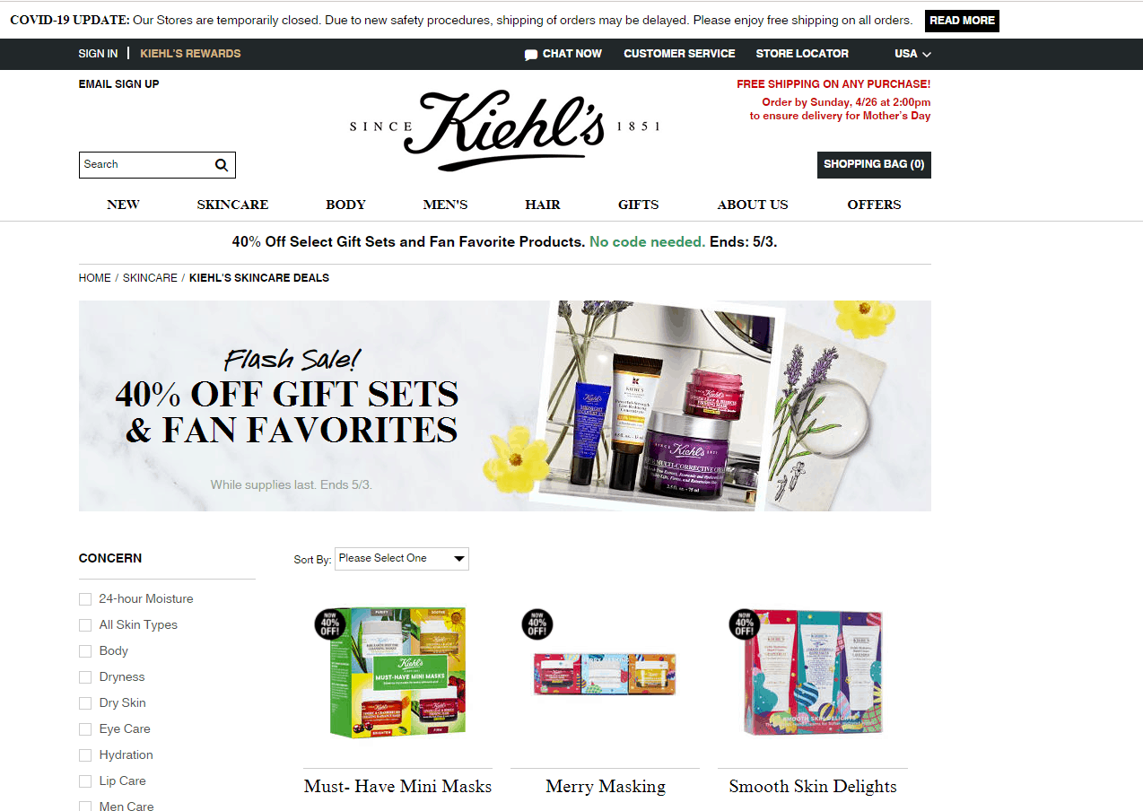 Kiehl’s优惠码2026 科颜氏官网精选多款热门护肤套装6折促销热门商品断货快