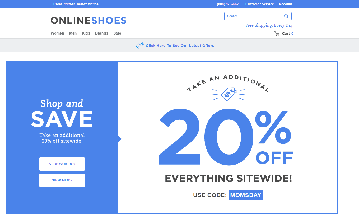 Onlineshoes优惠码2026 Online shoes母亲节全场商品额外八折促销美国免邮