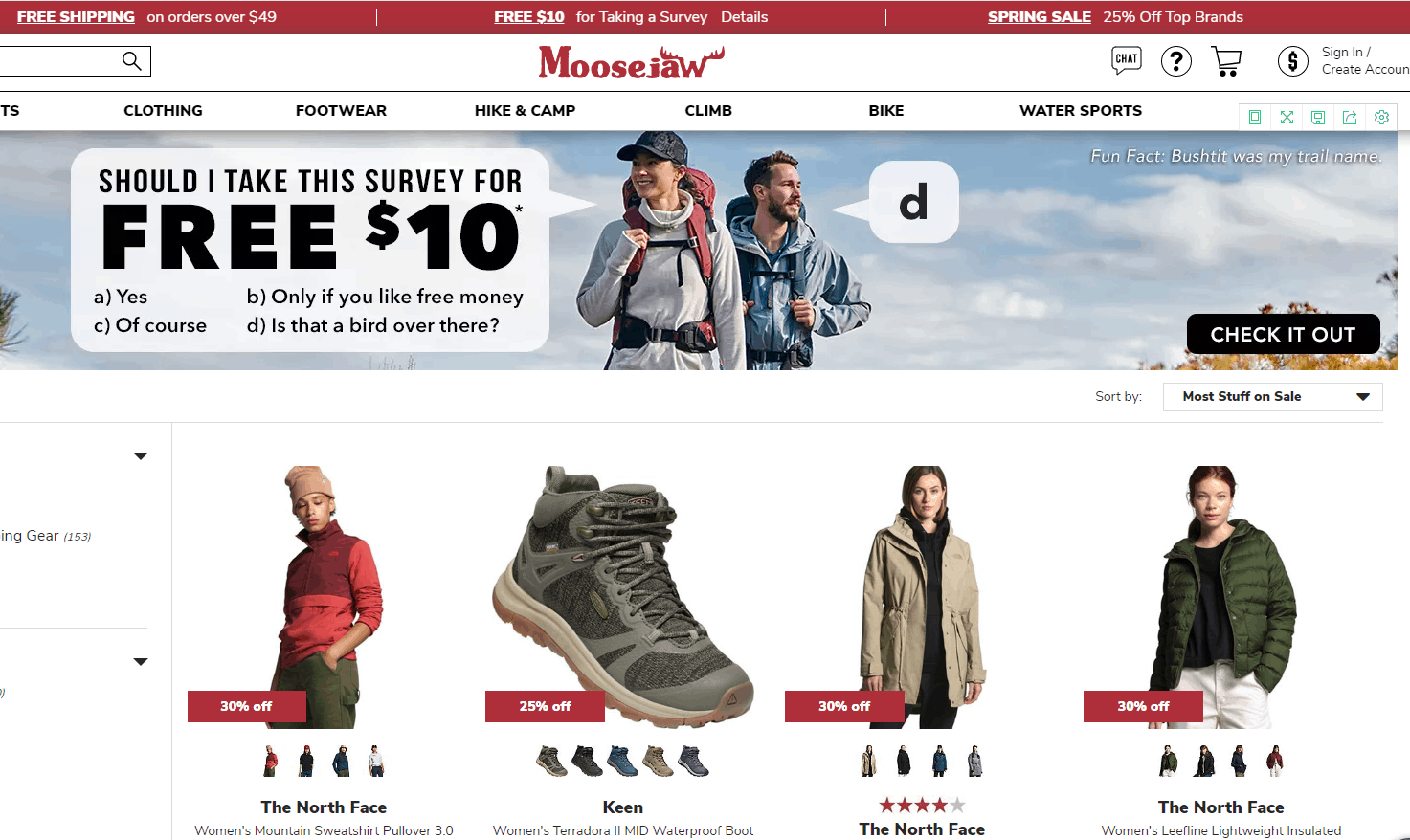 Moosejaw折扣码2026-Moosejaw精选产品75折促销The North Face精选产品7折促销