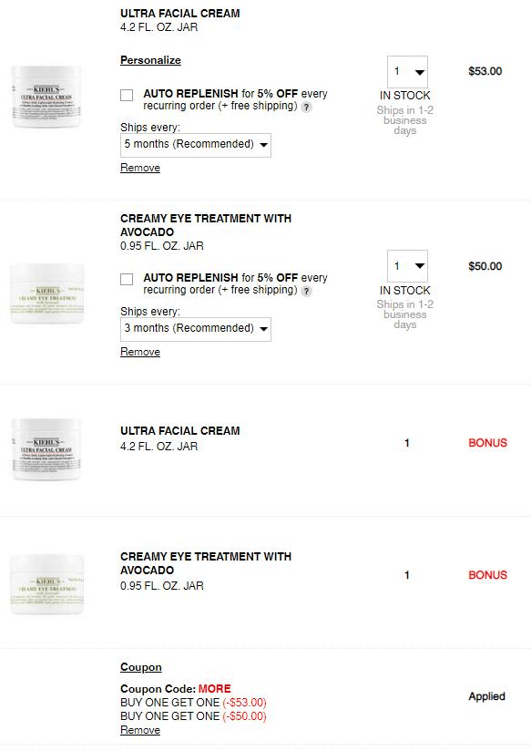 Kiehl’s折扣码2026 科颜氏美国官网日常优惠码更新 5/7买一送一优惠码